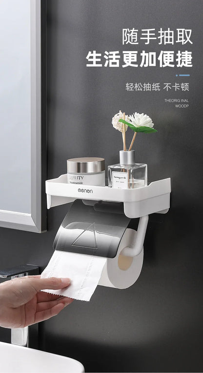 Wand Halterung Toilettenpapier Halter Top Kleinigkeiten Lagerung Kunststoff Wasserdichte Rollen Papier Lagerung Rack Badezimmer Tissue Organizer Regale