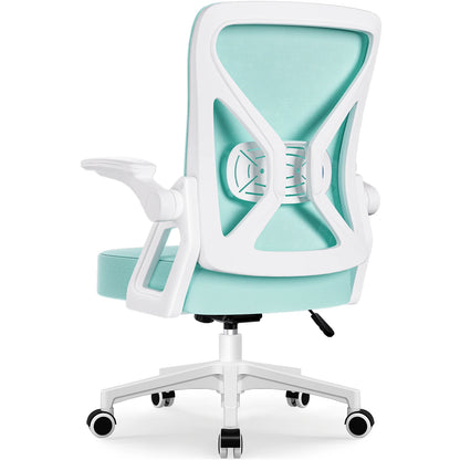 AUTHMIC Ergonomischer Bürostuhl mit Netzrücken, Lordosenstütze, hochklappbare Armlehnen, höhenverstellbar, für die Arbeit im Home-Office-Schreibtisch