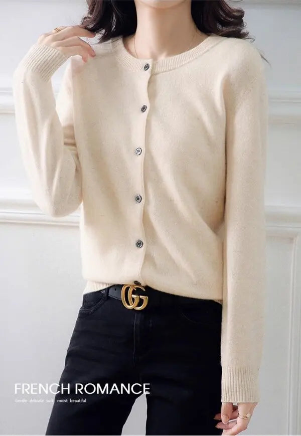 Women Knitted Cardigans Autumn Winter 2025 Round Neck Casual Long Sleeve Tops Solid Basic Soft Sweaters Female.