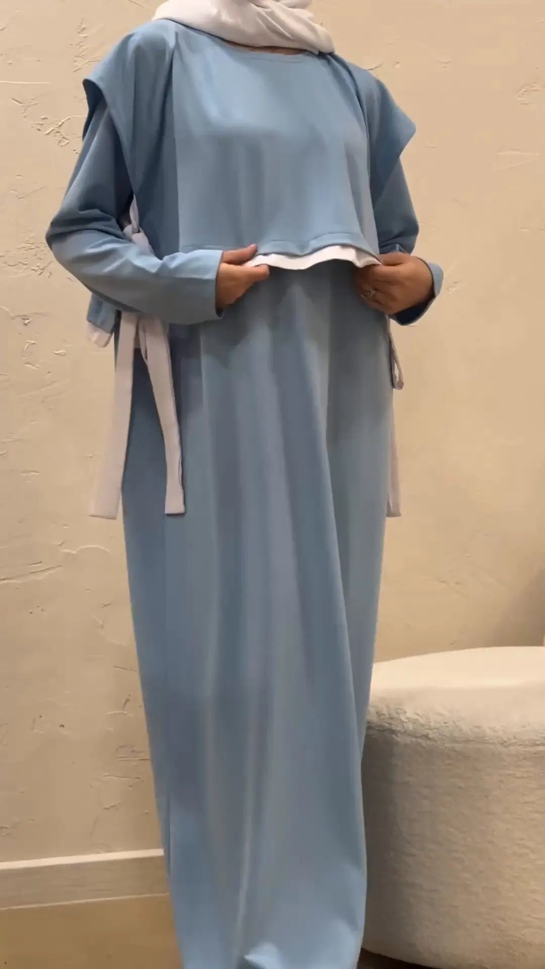 Women Eid Muslim Sets Musulman Ensemble Dubai Arab Vest Kaftan Islam Abayas Ankle Length Long Robe Solid Two Pieces Modest.