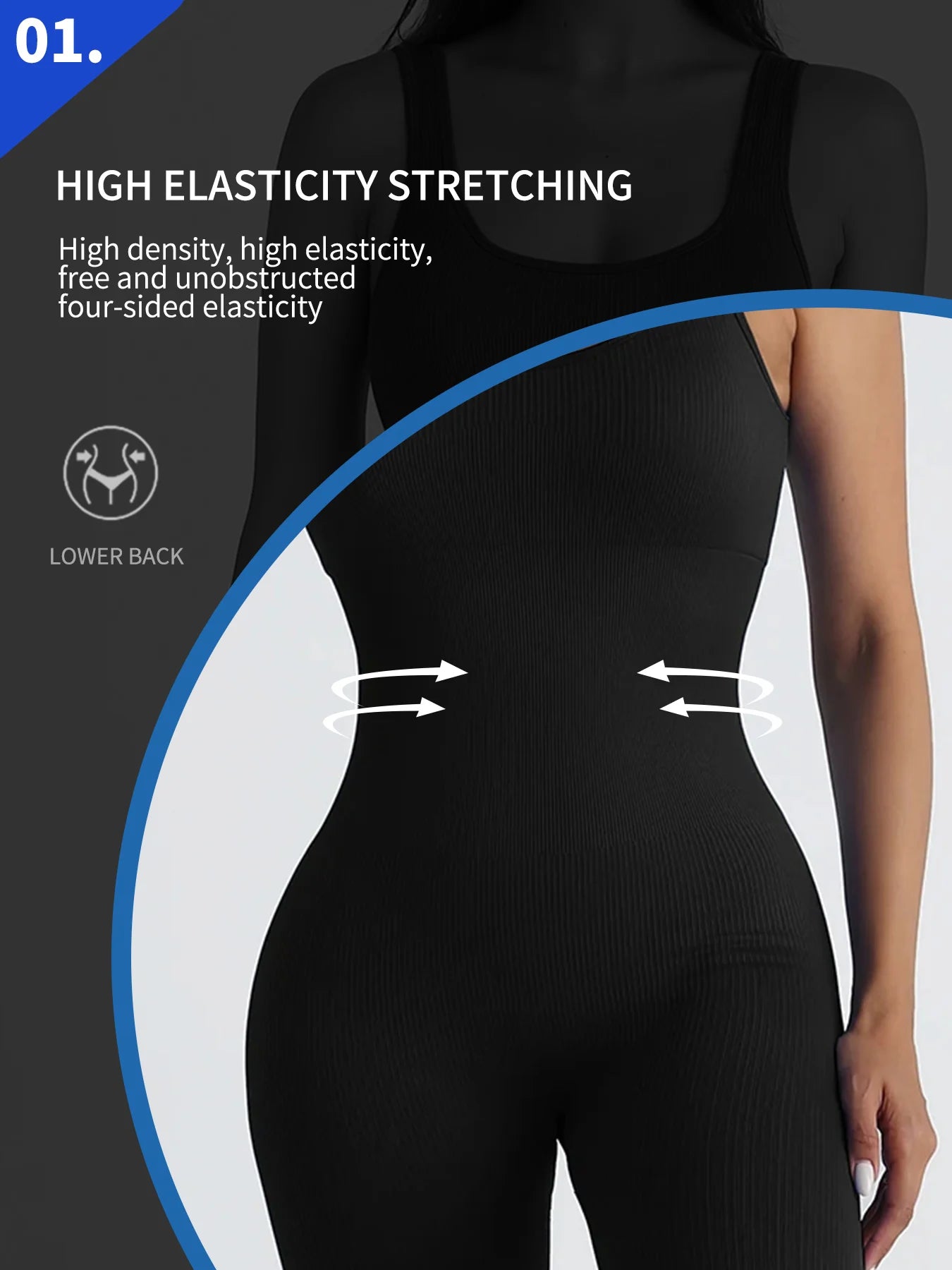 Women's jumpsuit yoga ribbed bodysuit seamless square neck leggings for sports and fitness.