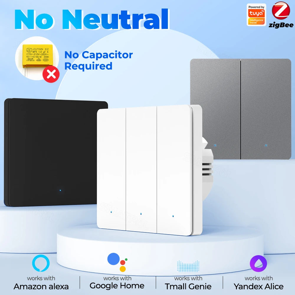 1/2/3gang Tuya EU Zigbee3.0 Smart Switch Kein Neutralleiter Wandlichtschalter Push Button Smart Life APP Funktioniert mit Alexa Google.