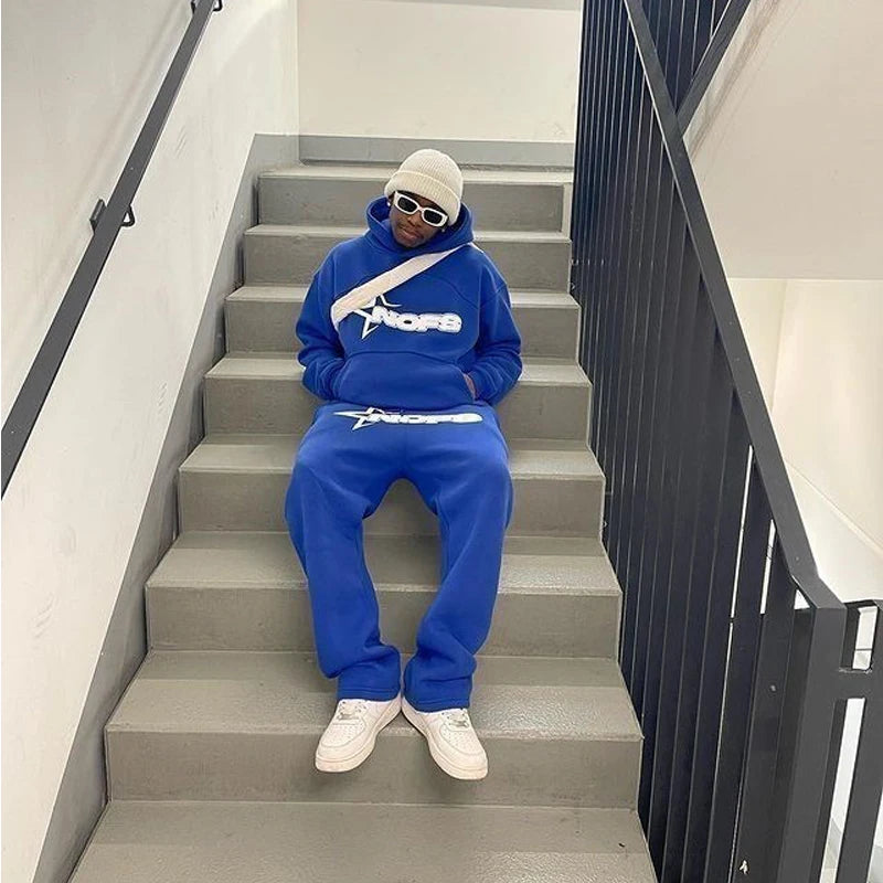 2024 New 2 Piece Set Letter Printing Streetwear Y2K Men's Hip Hop Oversized Hoodie Sweatshirt Sweatpant Casual Pants Sportswear.