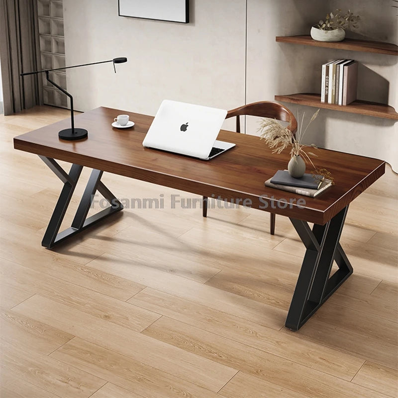 Minimalistischer langer Massivholztisch für das Heimbüro, große Arbeit, Gaming, Arbeitszimmer, Schreibtische für zwei elegante Räume, Computertisch mit Stahlbeinen