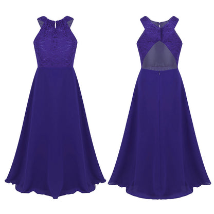 Sommer Mode Blume Mädchen Kleid Hochzeit Geburtstag Party Kinder Lange Kleid Vestido Elegante Halter Neck Floral Spitze Prinzessin Kleid