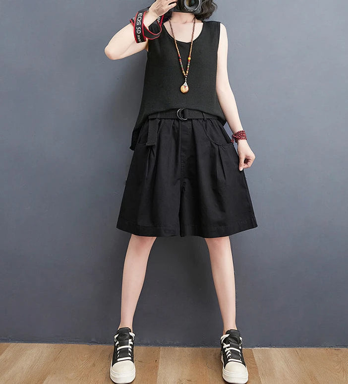 Women's Shorts Half Baggy Mid Length Wide Black Female Short Pants Loose Bermuda Knee Low Price Classic Harajuku Fashion New In.