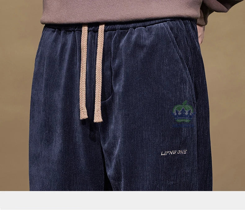Autumn Winter Men's Corduroy Pants Elastic Waist Fashion Stretch Loose Straight Black Grey Thick Trousers Male Plus Size M-5xl.