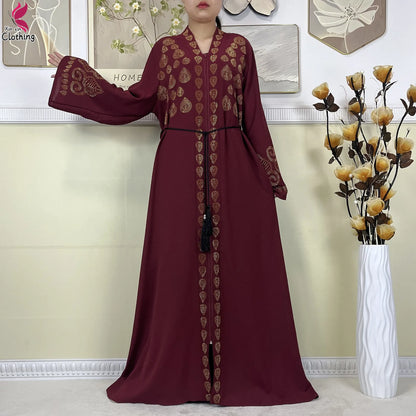 New Style Women Muslim Dress Chiffon Open Abaya 2024 Dubai Women Elegant Dress Islamic Clothing Zipper Cardigan Abaya With Scarf