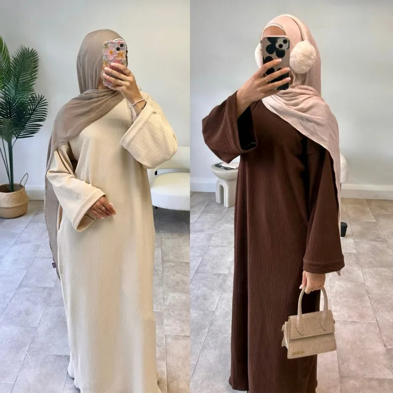 Warm Arabic Corduroy Abaya Dress for Women Ramadan Dubai Women Modest Muslim Coat Winter Islam Clothing New Turkey Solid Robe.