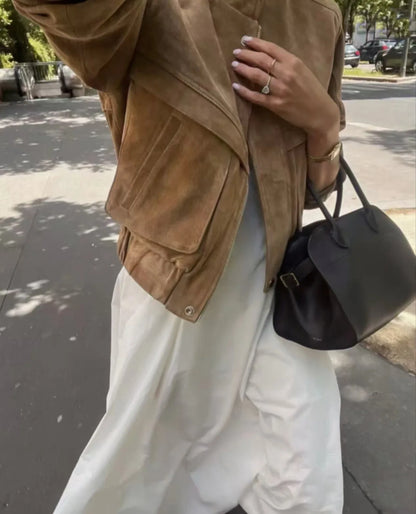 Retro-Jacke, modisch, Frühling und Herbst, lässig, lockere Tasche, langärmelig, trendig, cool, vielseitig, hochwertige Damen-Kurzjacke.