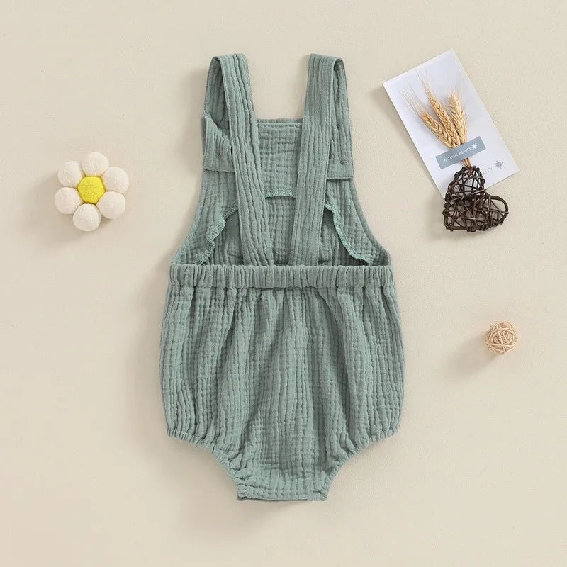 Neugeborenes Baby Mädchen Junge Baumwolle Leinen Hosenträger Bodysuit Sommerkleid ung einfarbig ärmellosen quadratischen Hals Overall für Kinder.