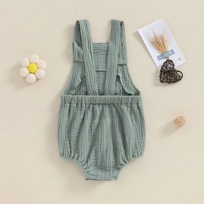 Neugeborenes Baby Mädchen Junge Baumwolle Leinen Hosenträger Bodysuit Sommerkleid ung einfarbig ärmellosen quadratischen Hals Overall für Kinder.