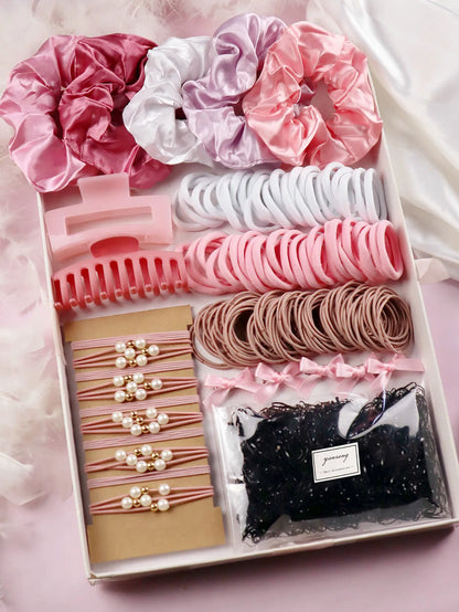 1 Set Pink Hair Accessories Set For Women Girls Hair Claw Hair Tie,Hair Scrunchies Rubber Band For Hair Fashion Hair Accessories.