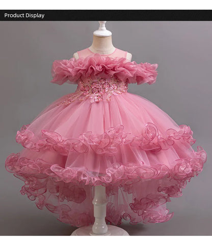 3-10 Jahre altes Mädchen Kinder schleppendes Kleid neues elegantes Mädchen Performance Puffrock Prinzessin Rock Blume Kinder Hochzeit Mädchen.