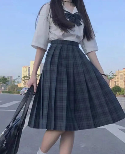 Pleated Skirts Women Japanese Preppy Style Plaid Faldas Kawaii Schoolgirls Chic Spring Autumn High Waist All-match Fashion Youth.