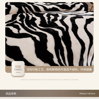 Nordic Style Zebra Print Coral Fleece Blanket Thickened Raschel Autumn Winter Blankets Double Layer Multi Purpose Plush Quilt