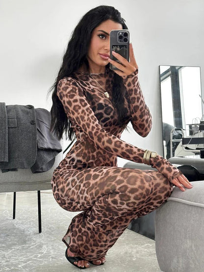 Dulzura 2024 Sexy Elegantes Maxikleid Bedrucktes Leoparden-Langarmkleider Damenkleidung Y2K Lady Party Club Streetwear Urlaub