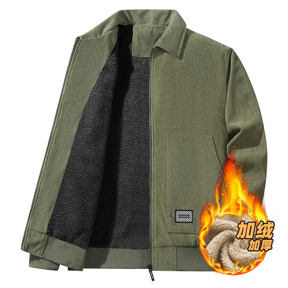Winter New Arrival Corduroy Jacket Business Casual Windproof Thermal Fleece-Lined Thickened Collared Cotton Coat Fashionable.