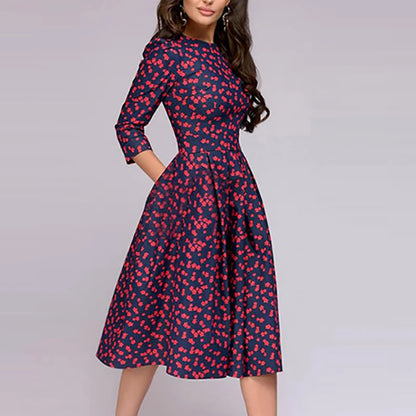 2023 frühling AutumnOffice Dame Knie Länge Elegante Vintage Langarm Party Kleider Frauen Floral Bedruckte Kleid Neue.