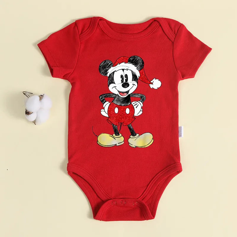 Weihnachten Neugeborene Baby Roten Strampler 100% Baumwolle Baby Mickey Print Infant Outfit Baby Mädchen Jungen Body Disney Kleidung Weihnachten Geschenk