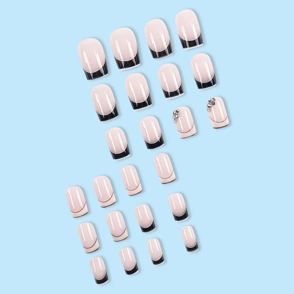 24pcs/set short square fake nails for women cute bride heart white french tips faux ongles y2k press on false nail supplies.