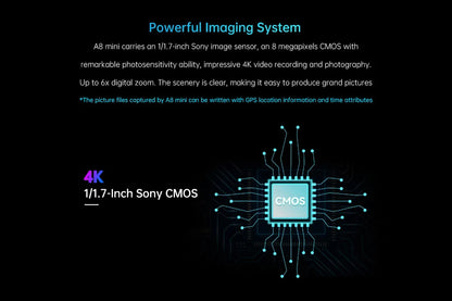 SIYI A8 mini 4K Gimbal Camara 8MP Ultra HD 6X Digital Zoom Gimbal Camera with 1/1.7" Sony Sensor 95g Lightweight 55x55x70mm.