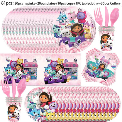 Disney Gabby Puppenhaus Geburtstag Party Dekoration Ballon Servietten Kinder Einweggeschirr Thema Party Supplies Kinder Geschenke