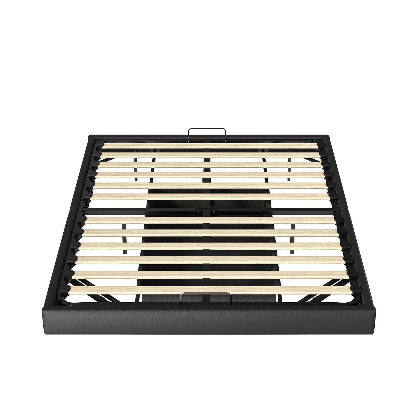 Lazyspace 160 x 200 cm großes Doppelbett mit Stauraum, schwebendes Bett ohne Kopfteil, Unterbett mit LED-Leuchten, schwarzes PU, ohne Matratze