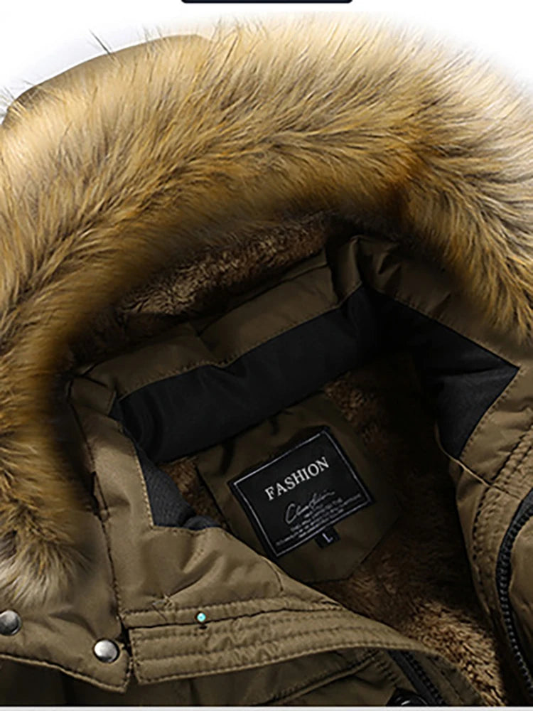 Men's Casual Trend Korean Version Of The New Raccoon Fur Collar Mouth In The Long Cold Warm Cotton Jacket Thickening.