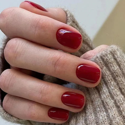 Classic Simple Glossy Solid Color Black Red Blue Green White Short Fake Nails Art False Nails Charm Press on Nails Manicure Tool