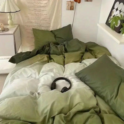 Solid Grey Matcha Color Bedding Set Adults Kids Twin Full Queen Size Bed Flat Sheet Duvet Cover Set Pillowcases Simple Bed Linen.