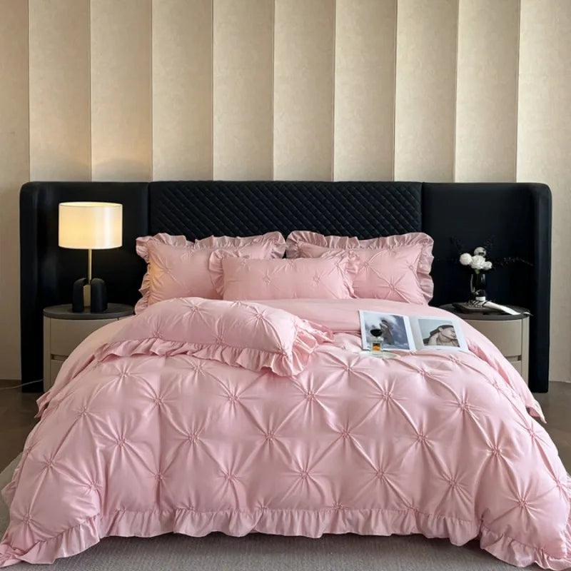 2025 new solid color princess wind-washed cotton skin-friendly cotton twist lace craftsmanship beautiful series four-piece set