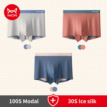 MiiOW 3 stücke 100S Modal Männer Boxer Unterwäsche Eis Seide Licht männer Höschen Boxershorts 5A Antibakterielle Atmungsaktive Mann unterhose