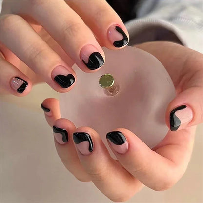 24Pcs/Set White Wave Minimalist Style Fake Nails Full Coverage Adhesive Artificial Wearing False Nails French Press on Nail Tips