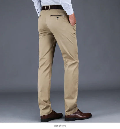 2024 neue 98% Baumwolle Casual Hosen Männer Kleidung der Klassischen Gerade Lose Hohe Taille Elastische Hose Männliche Marke Kleidung.