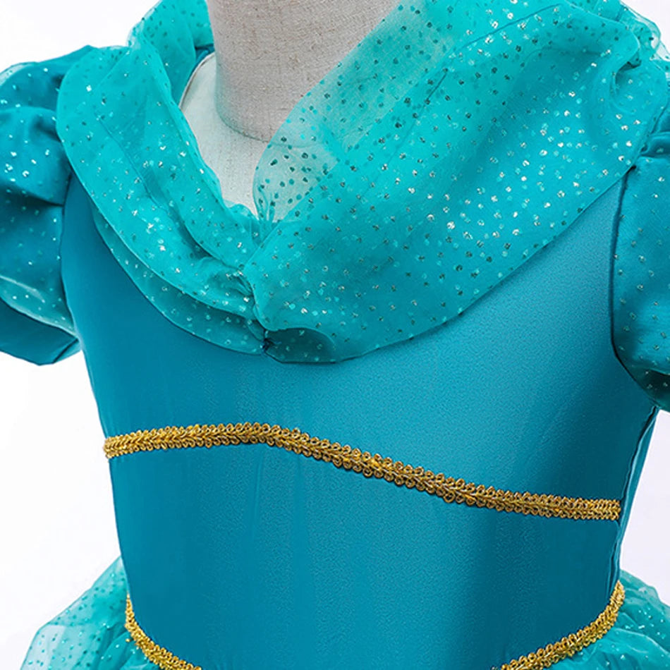 Disney Prinzessin Jasmin Kleid Kinder Cosplay Aladin und die Wunderlampe Performance Kostüm Mädchen Halloween Karneval Outfits.