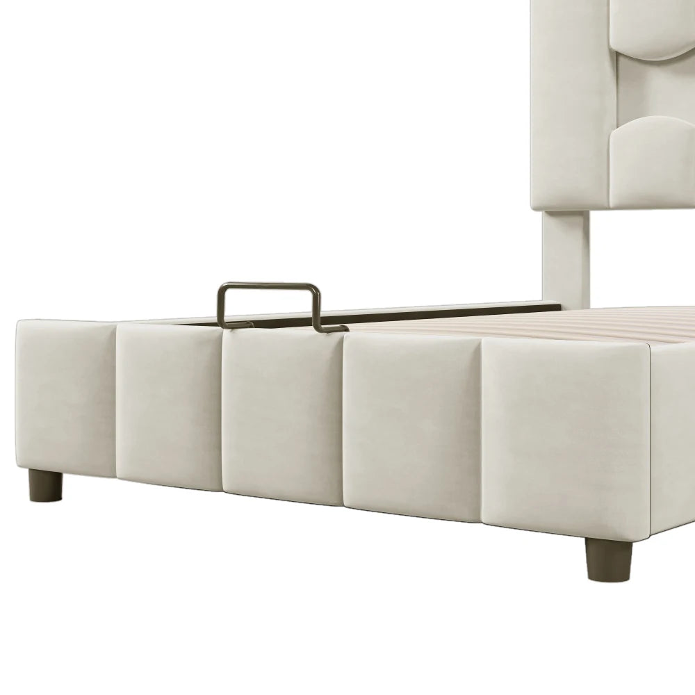 Modernes Polsterbett, 90 x 200 cm, ohne Matratze, LED-Beleuchtung, mit hydraulischem Gerät, verstellbarer Kopfteil, Samt, Grau