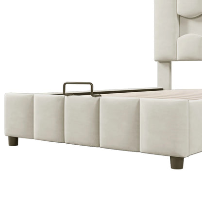 Modernes Polsterbett, 90 x 200 cm, ohne Matratze, LED-Beleuchtung, mit hydraulischem Gerät, verstellbarer Kopfteil, Samt, Grau