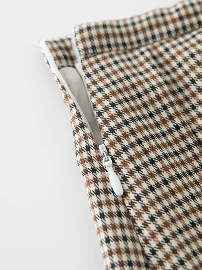 ZIQIAO Houndstooth Pleated Skirt Women's 2025 Autumn New Style College Style Pattern Versatile Casual Mid-length Skirt 25ZQ93064.