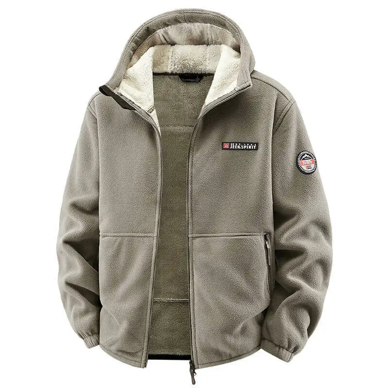 Men's Outdoor Sport Hooded Sweatshirt Jacket Warm Fleece Liner Windproof Softshell Inner Polar Fleece Coat with Zipper & Pockets.