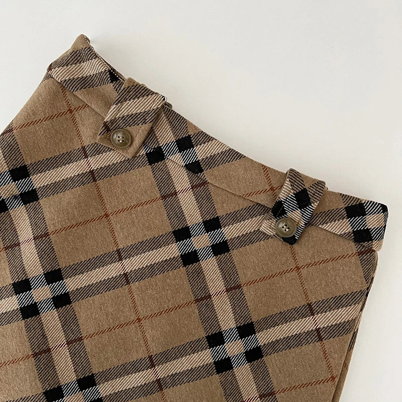 Women's Autumn Winter Vintage Plaid Short Skirt Lady Streetwear High Waist Wool&blend Mini Skirt.