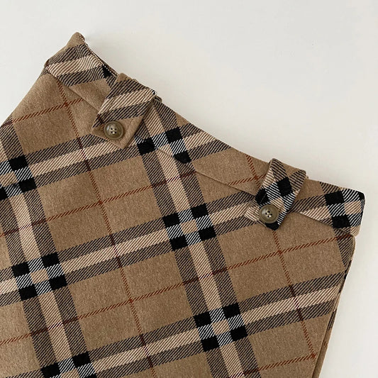 Women's Autumn Winter Vintage Plaid Short Skirt Lady Streetwear High Waist Wool&blend Mini Skirt.