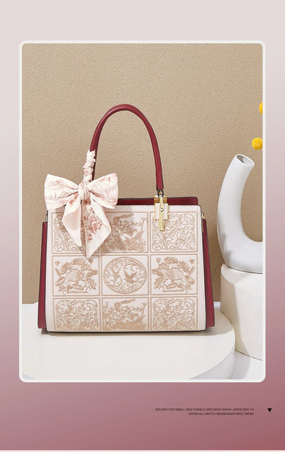 FOXER Split Leather 2025 Autumn Winter New Large Tote Handbag Women's Shoulder Bag Chinese Classic Embroidery Best Gift for Mom.