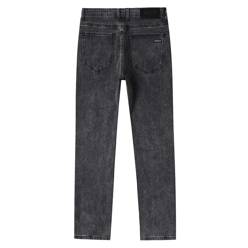Spring Autumn New Men's Pure Black Slim Jeans Elastic Straight Pants Business Fashion Leisure Korean Vintage Denim Pants Male.