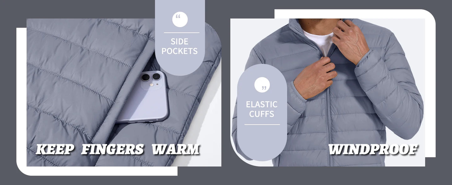 TACVASEN Stand Collar Lightweight Puffer Jackets Mens Quilted Jacket Water Resistant Ripstop Down Insulated Windbreaker Coats.