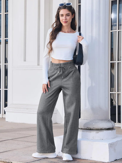 TACVASEN Fleece Hose mit weitem Bein Damenmode hoch taillierte Jogging hose Lounge hose weiche warme Winter Baggy Hose Streetwear