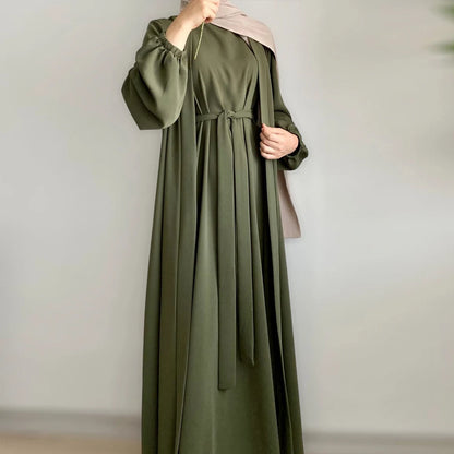 Khaki Long Sleeves Abayas Inner Dress Hijab Sets Elegant Muslim Dresses Islamic Ladies Casual Abaya Gift Party Wholesale RIMAIRE.