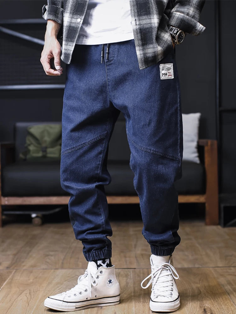Plus Size Jeans Men Loose Joggers Streetwear Harem Jeans Cargo Pants Ankle-Length Denim Trousers.