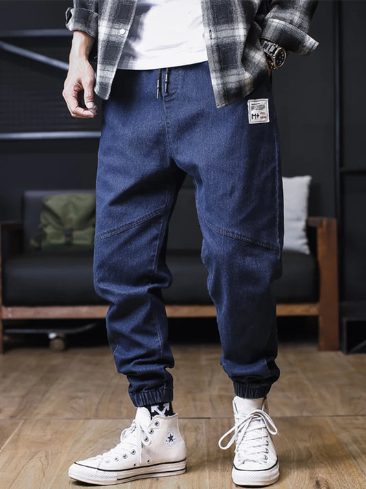 Plus Size Jeans Men Loose Joggers Streetwear Harem Jeans Cargo Pants Ankle-Length Denim Trousers.