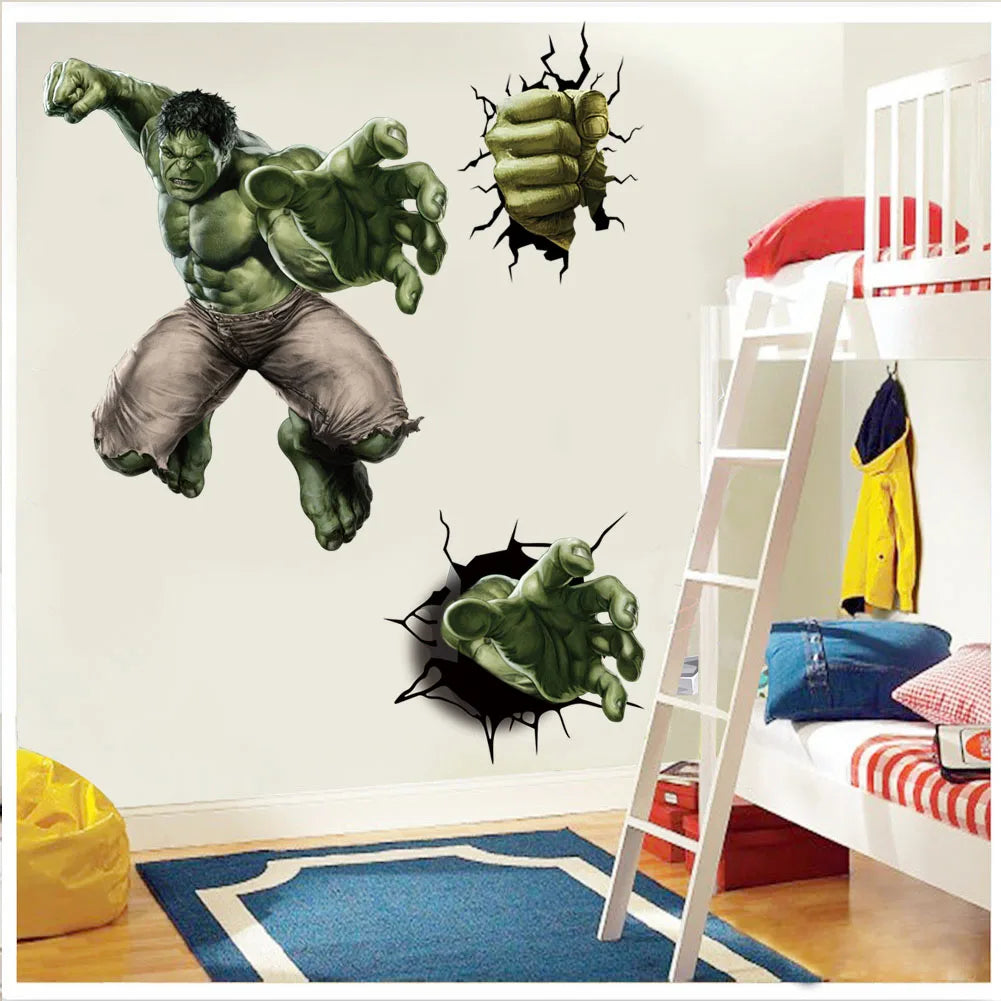 Spiderman Super Captain America Hulk Heroes Wall Stickers For Kids Room Home Bedroom PVC Decor Cartoon Movie Mural Art Decals.